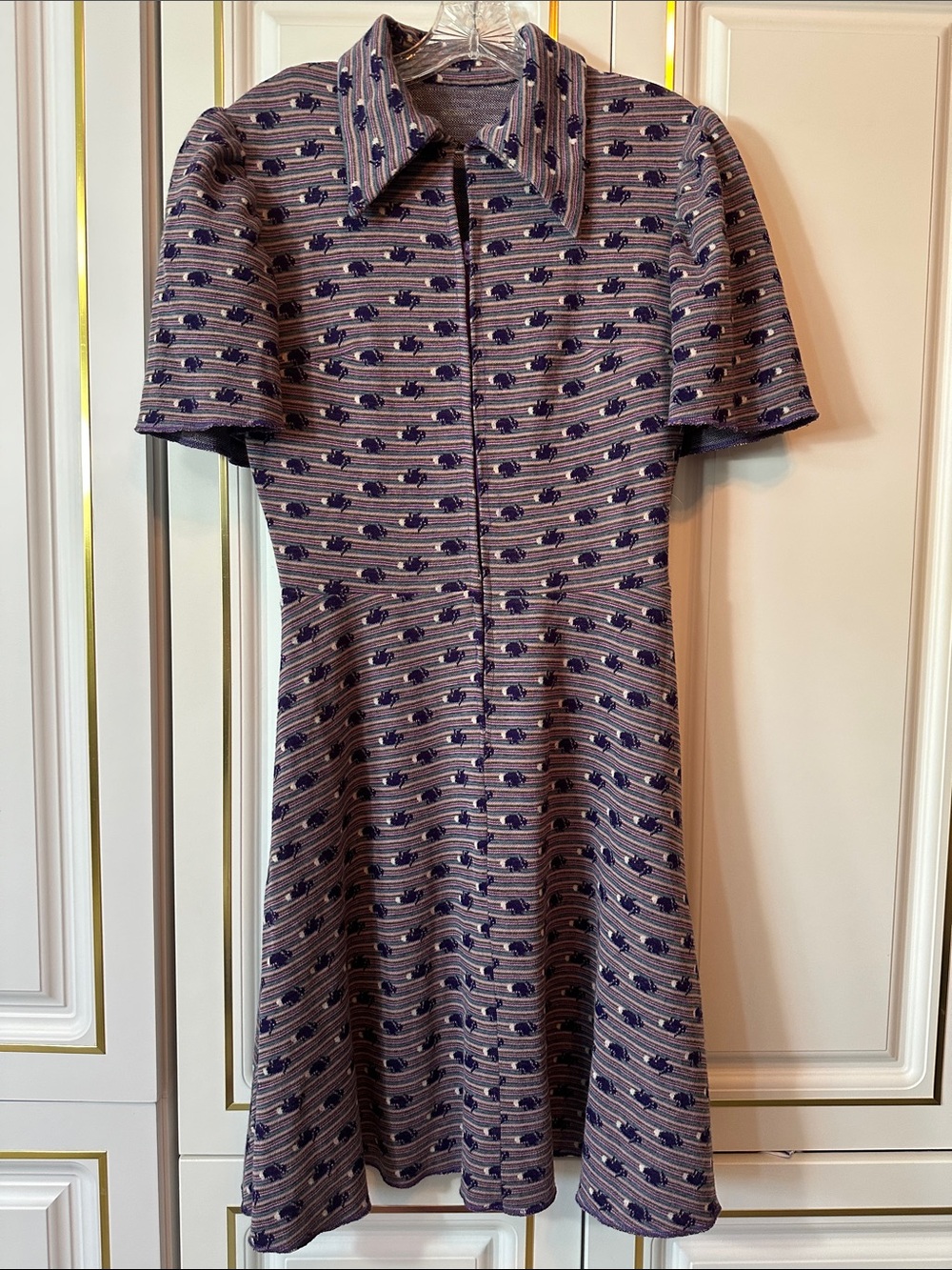 Vintage bunny print collared knit dress